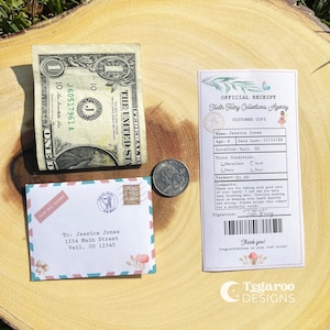 Mini recibo realista del Hada de los Dientes y carta de sobre / Acuarela del bosque / Diente perdido / Canva o PDF editable / Descarga instantánea