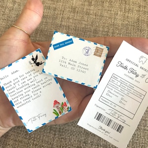 Diente perdido Hada de los dientes realista Mini sobre de recibo de carta pequeña / Azul / Versiones para niño o niña / Plantilla Canva o PDF / Descarga instantánea