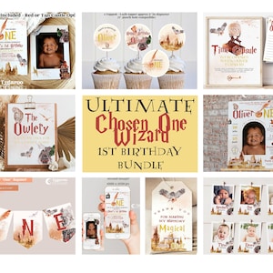 The Chosen One First Birthday Bundle | Any Age | Magical Wizard and Witches Birthday Invitation, Signs, Banner, Cupcake | Editable