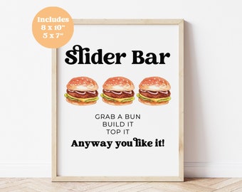 Retro Modern Minimalist Slider Burger Bar Sign | BBQ Grill | Baby Shower | Wedding | Birthday Party |Digital Printable |Instant Download CV1
