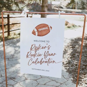 Football Minimalist Rookie of the Year Birthday Party Welcome Sign | Editable Fully Customizable | First Year Rookie | Football Welcome Sign