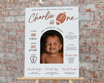 Minimalist Football Rookie of the Year First Year Milestone Template  | 1st Birthday Photo Milestone Sign | Birthday Milestone Poster