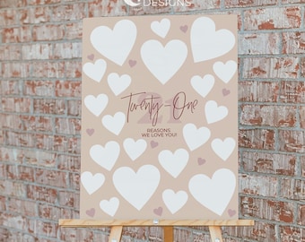 21 Reasons We Love You Sign Poster | Things We Love | 21st Birthday Party Decor | Anniversary | 21st keepsake | Guestbook | Blush Mauve Tan
