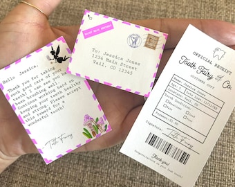 Lost tooth Realistic Tooth Fairy Mini Tiny Letter Receipt Envelope | Pink Purple| Lost Tooth | Canva or Editable PDF | Instant Download