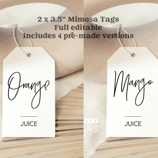Modern Mimosa Tags | Minimalist Simple Modern | Mimosa Sign | Juice Labels | Juice Tags | Drink Tags | Fully Editable | Instant Download