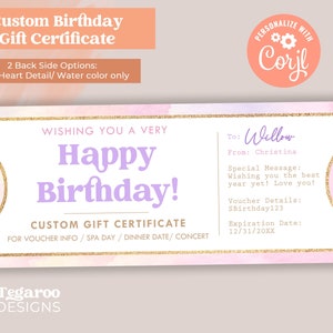 Geburtstagsgeschenk | zum Ausdrucken Konzertkarte | Mädchen Geburtstag | Goldenes Ticket | Gutschein Gutschein | Bearbeitbare | Sofort Download
