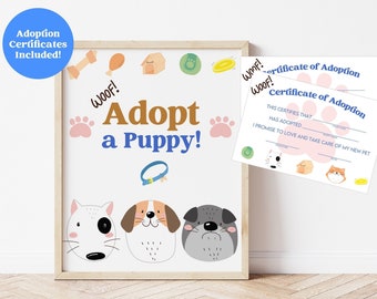 Adopt a Puppy Sign and Adoption Certificates | Puppy Birthday | Dog Birthday | Digital Printable | Instant Download D1