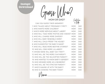 Guess Who Mom or Dad | Mommy or Daddy | Game | Fun Baby Shower Games | Instant Download | Printable  | Minimalist Modern | Baby Shower SD1