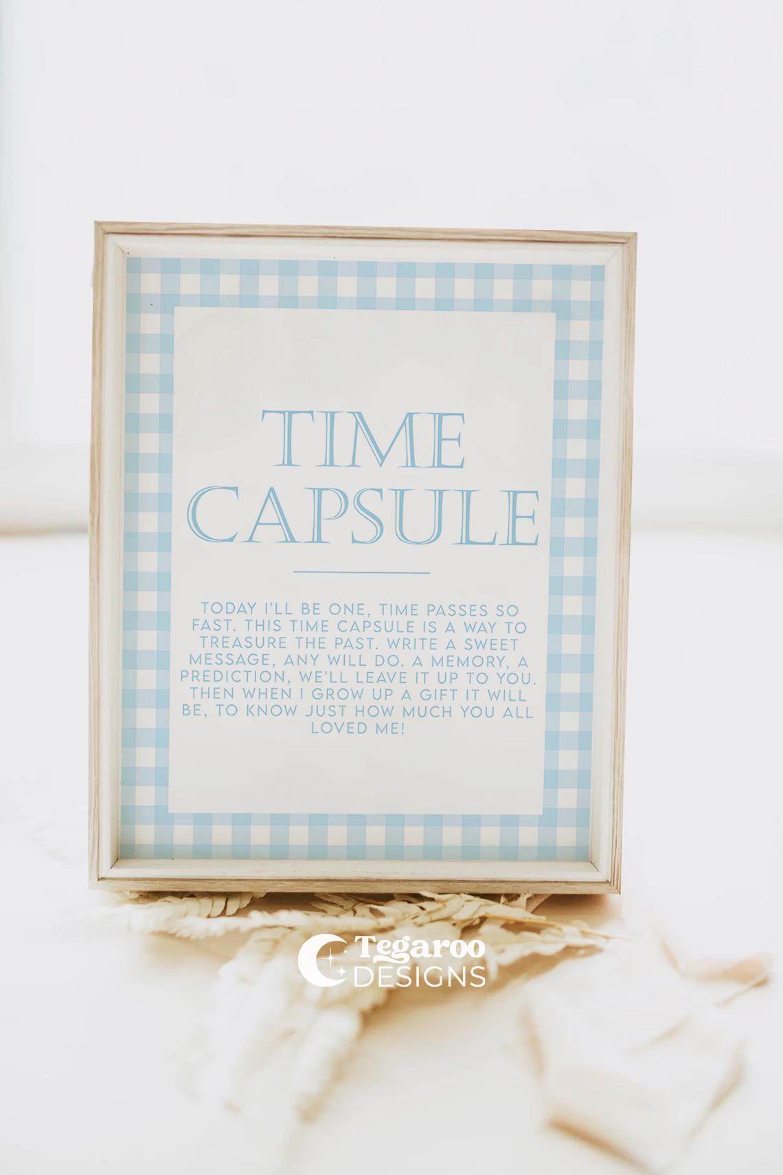 Blue Gingham Time Capsule Sign and Note Set | First Birthday Decor ...