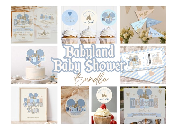 Blue Disneyland Baby Shower Bundle | Babyland Bundle | Invitation Set | Signs | Cupcake Toppers | Pennants | Banners | Boy Baby Shower