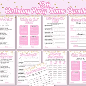 13th Birthday Games, 13th Birthday  13th PartyGames, 13 year old Birthday Games, Thirteenth Girl Birthday Games, Instant Download