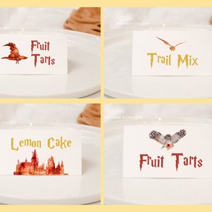 Wizard Food Tents, Food Labels, Place Card | Owls | Train  | Birthday, Baby Shower, Wedding | Magical Wizards Witches | Editable Template