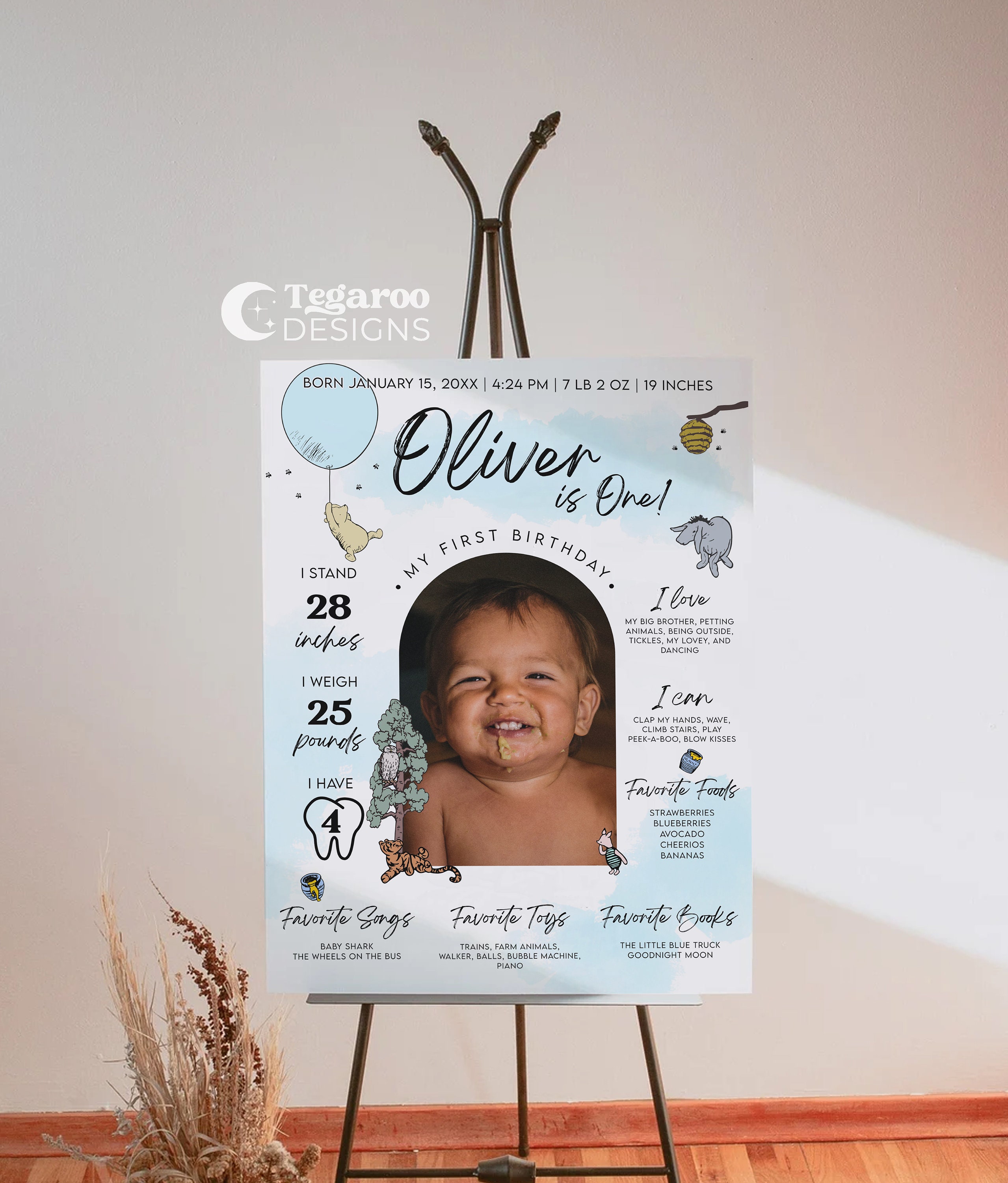 Classic Winnie the Pooh First Year Milestone Board Template | Fully ...