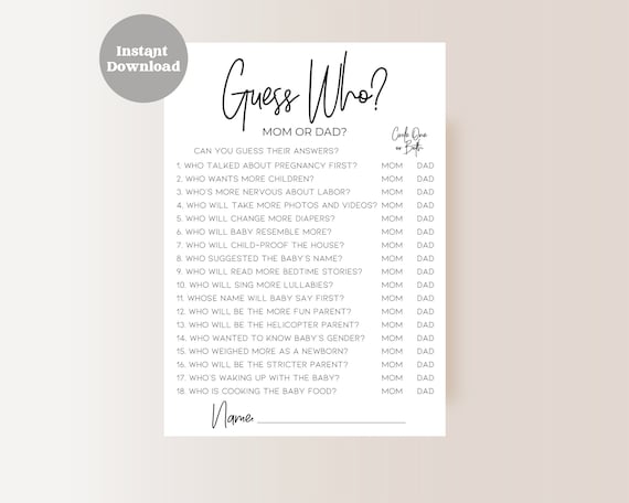 Guess Who Mom or Dad | Mommy or Daddy | Game | Fun Baby Shower Games | Instant Download | Printable  | Minimalist Modern | Baby Shower SD1