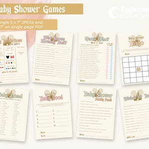 May include: A set of printable baby shower game cards featuring a castle theme. The cards include games like "Baby Predictions and Advice", "Who Knows Mommy Best?", "Guess Who? Mom or Dad", "Baby Shower Bingo", "Baby Animal", "Guess the Baby Food", "Baby Shower Family Feud", and "Wishes for Baby".