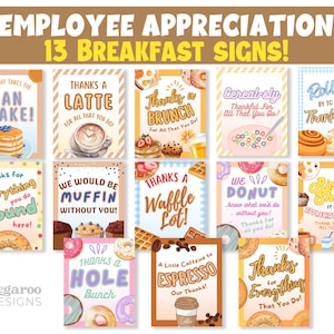 Breakfast Food Drink Sign Bundle | Employee, Teacher Appreciation | Nurse Thank You| Staff Appreciation | Donuts | Waffle | Brunch | Coffee