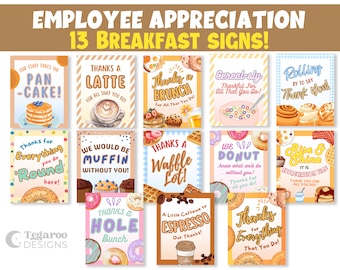 Breakfast Food Drink Sign Bundle | Employee, Teacher Appreciation | Nurse Thank You| Staff Appreciation | Donuts | Waffle | Brunch | Coffee