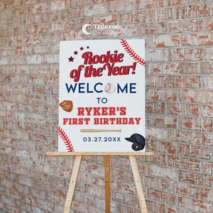 Baseball Rookie of the Year Birthday Party Welcome Sign | Editable Fully Customizable | Little Rookie |  Batter Batter Party Sign