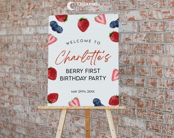 Editable Berry First Baby Welcome Sign | Strawberry Blueberry | Party Sign | Fruit | Farmer's Market | Printable