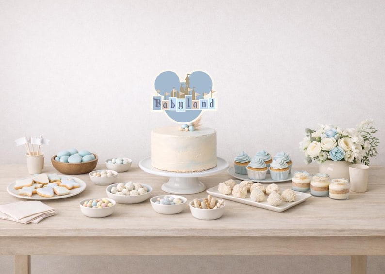 Niebieski spersonalizowany znak Disneyland, znak na baby shower, znak urodzinowy, pobieranie cyfrowe, minimalistyczny nowoczesny | Urodziny chłopca zdjęcie 12