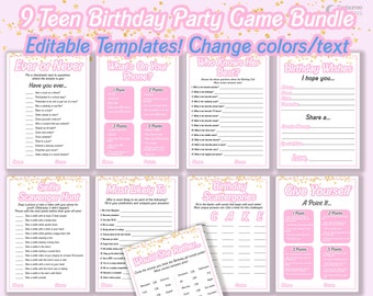 EDITABLE Teen Girl Birthday Games, Sweet 16 Birthday Games, Teen Girl Birthday Games, Pre-teen Girl Birthday Games, Clean Games for Her