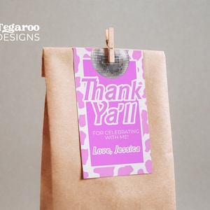 Pink Disco Cowgirl Favor Tags | Let&#39;s Go Girls | Space Cowgirl | Birthday Bachelorette Pink, Hot Pink | Thank You Favor Tags | Favor Labels
