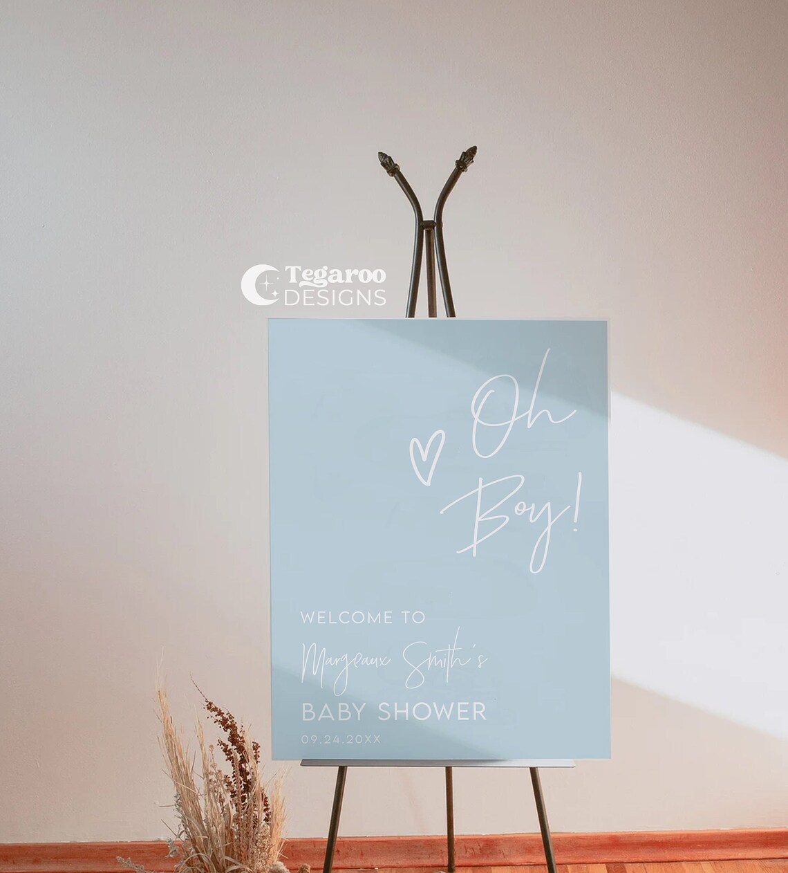 Blue Baby Shower Welcome Sign | Oh Boy | It's a Boy | Simple Minimalist ...