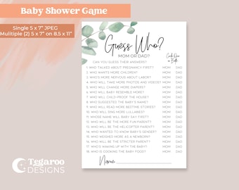 Eucalyptus Greenery Guess Who Mom or Dad | Fun Baby Shower Games | Instant Download | Printable  | Minimalist Modern | Baby Shower SD1