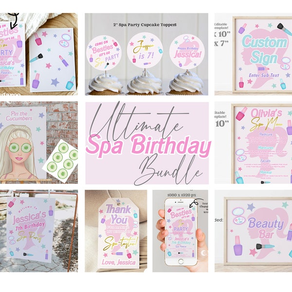 Dolly Doll Spa Birthday Bundle | Sleep over | Slumber Party | Makeup Party | Pedicure Manicure Birthday | Glam Girl Party Bundle | Editable