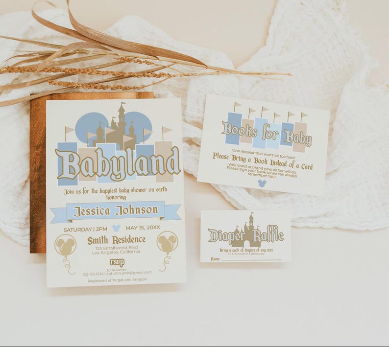 Blue Disneyland Baby Shower Bundle | Babyland Bundle | Invitation Set | Signs | Cupcake Toppers | Pennants | Banners | Boy Baby Shower image 15