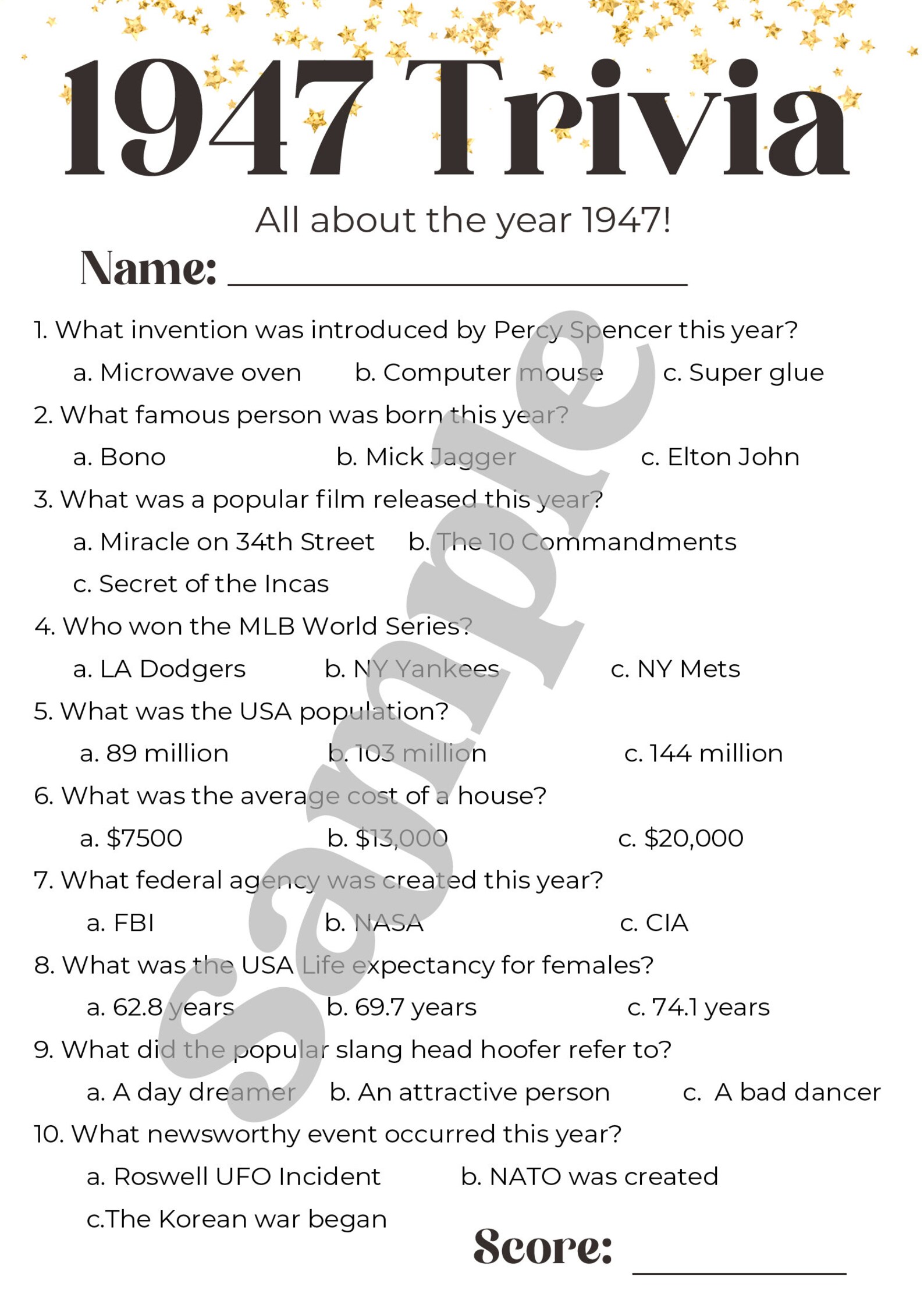 1947 Trivia 75th Birthday Trivia Game 75th Birthday - Etsy Canada