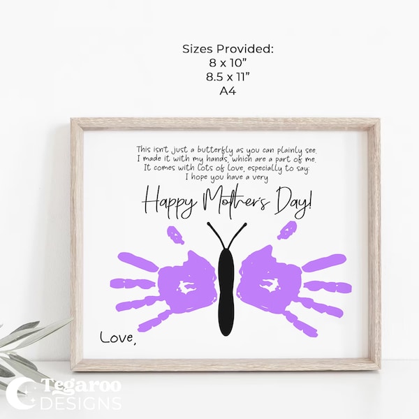 Mothers Day Gift | Butterfly Hand Print DIY Craft | Mother's Day Gift From Kids | Digital Printable -  Instant Download