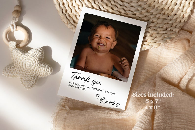 Birthday Thank You Photo Card Minimalist Simple Modern Picture Thank You Simple Birthday Favor Card Fully Editable Instant Download BR1 image 4