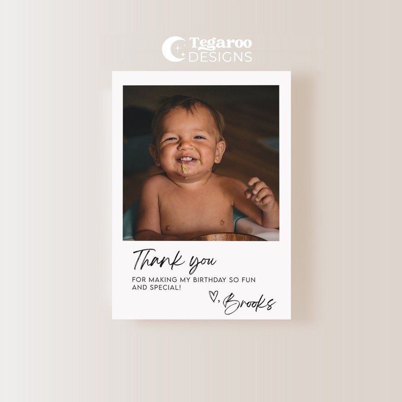 Birthday Thank You Photo Card Minimalist Simple Modern Picture Thank You Simple Birthday Favor Card Fully Editable Instant Download BR1 image 3