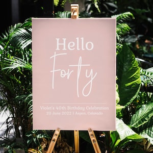 Minimalistisch Modern Chic Blush Pink 40. Geburtstag Willkommensschild | Hello Forty 40 | Bearbeitbare Digitale Druckbare SD1