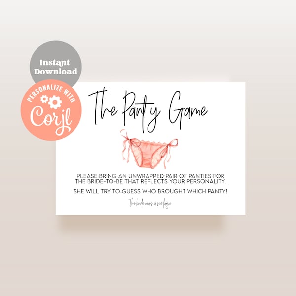 Panty Bridal Shower Game / Design moderno minimalista / The Panty Game Insert / Modificabile Digital Printable SD1