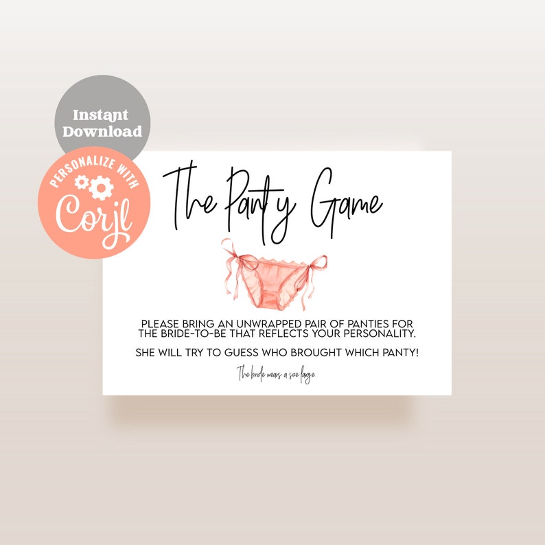 Panty Bridal Shower Game Minimalist Modern Design The Panty Game Insert Editable Digital Printable SD1 image 1