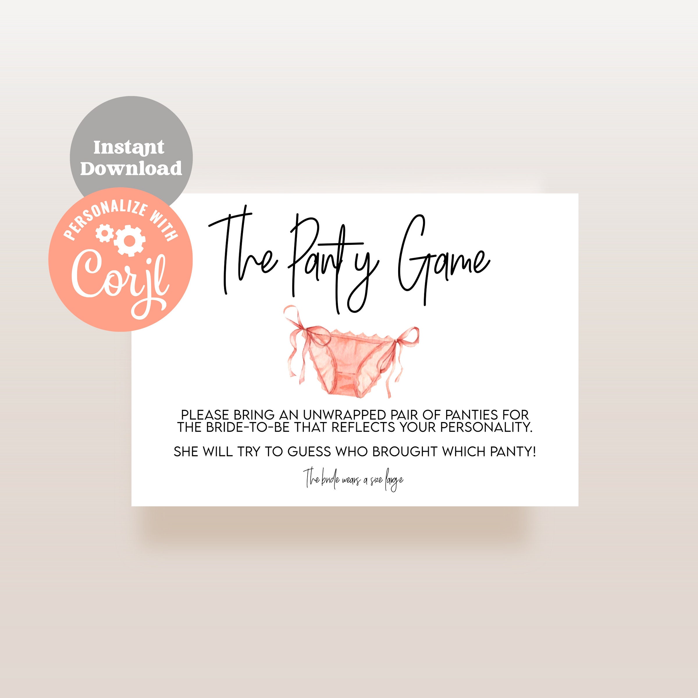 Inkdotpot Girls Night Out Bachelorette Party Panty Game Lingerie Shower  Bridal Shower Game 1 Sign+ 30 Size CardsWhite 