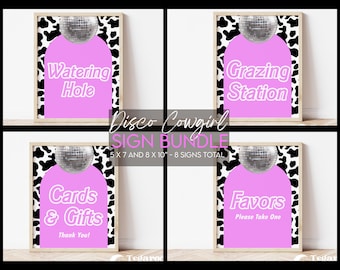 Pink Disco Cowgirl Party Signs | Let's Go Girls | Space Cowgirl | Birthday Bachelorette | Favors | Cards and Gifts | Food and Drinks Signs