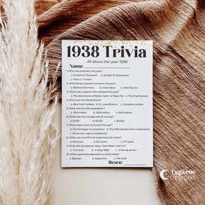 1938 Trivia | 86th Birthday Trivia Party Game | 86th Birthday Party ...