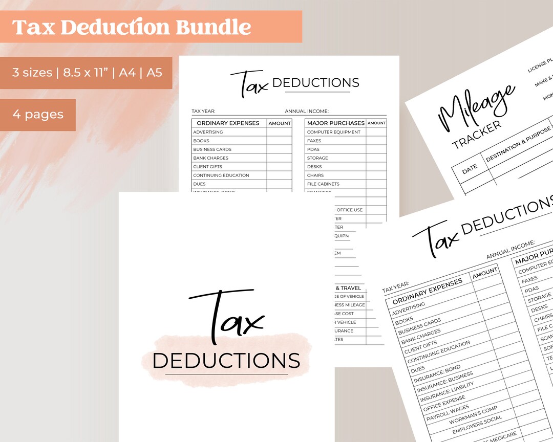 Business Tax Deductions Template | Deductibles | Mileage Tracker Log ...