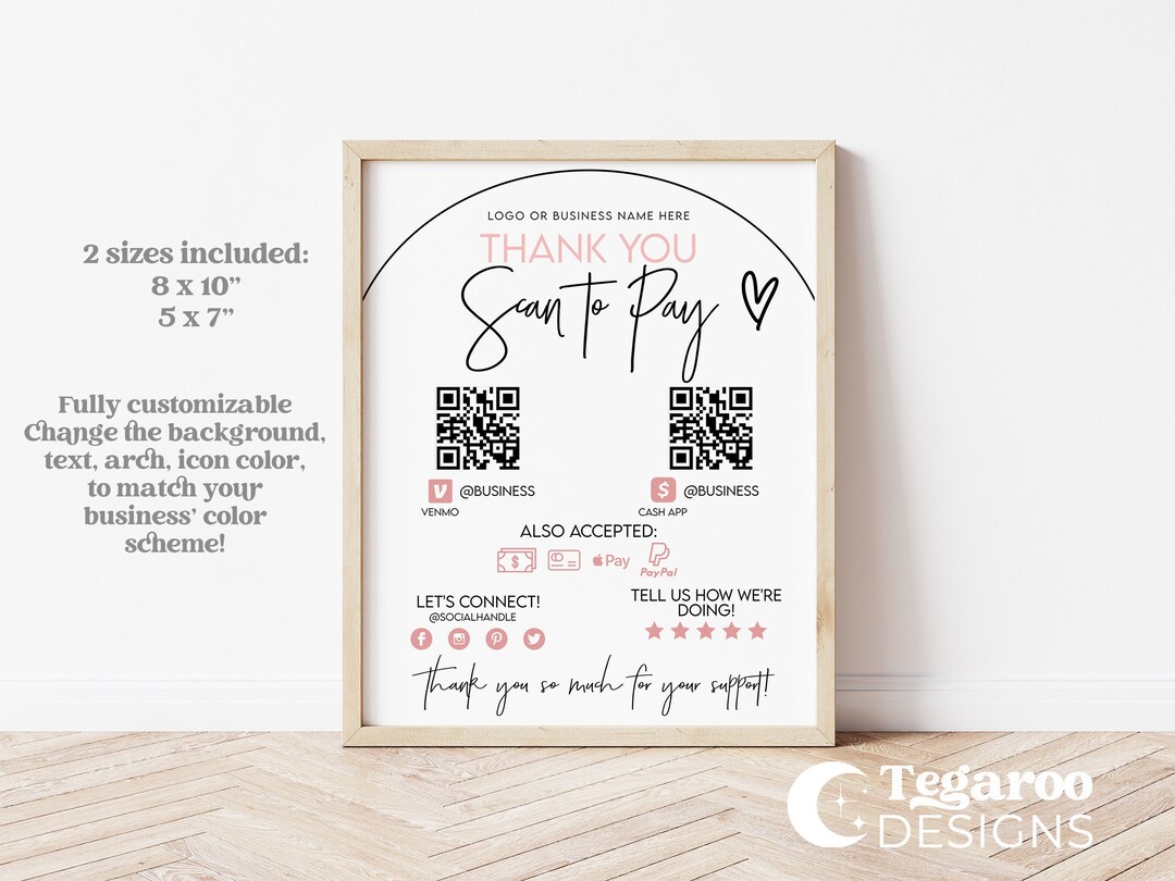 Business Payment Sign | Editable QR Code Sign | Scan to Pay Sign ...