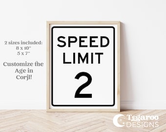 Speed Limit Birthday Age Sign | Any Age | Two Fast | Race Car Birthday | Vehicle Fast Party Decorations | Table Sign | Editable Template