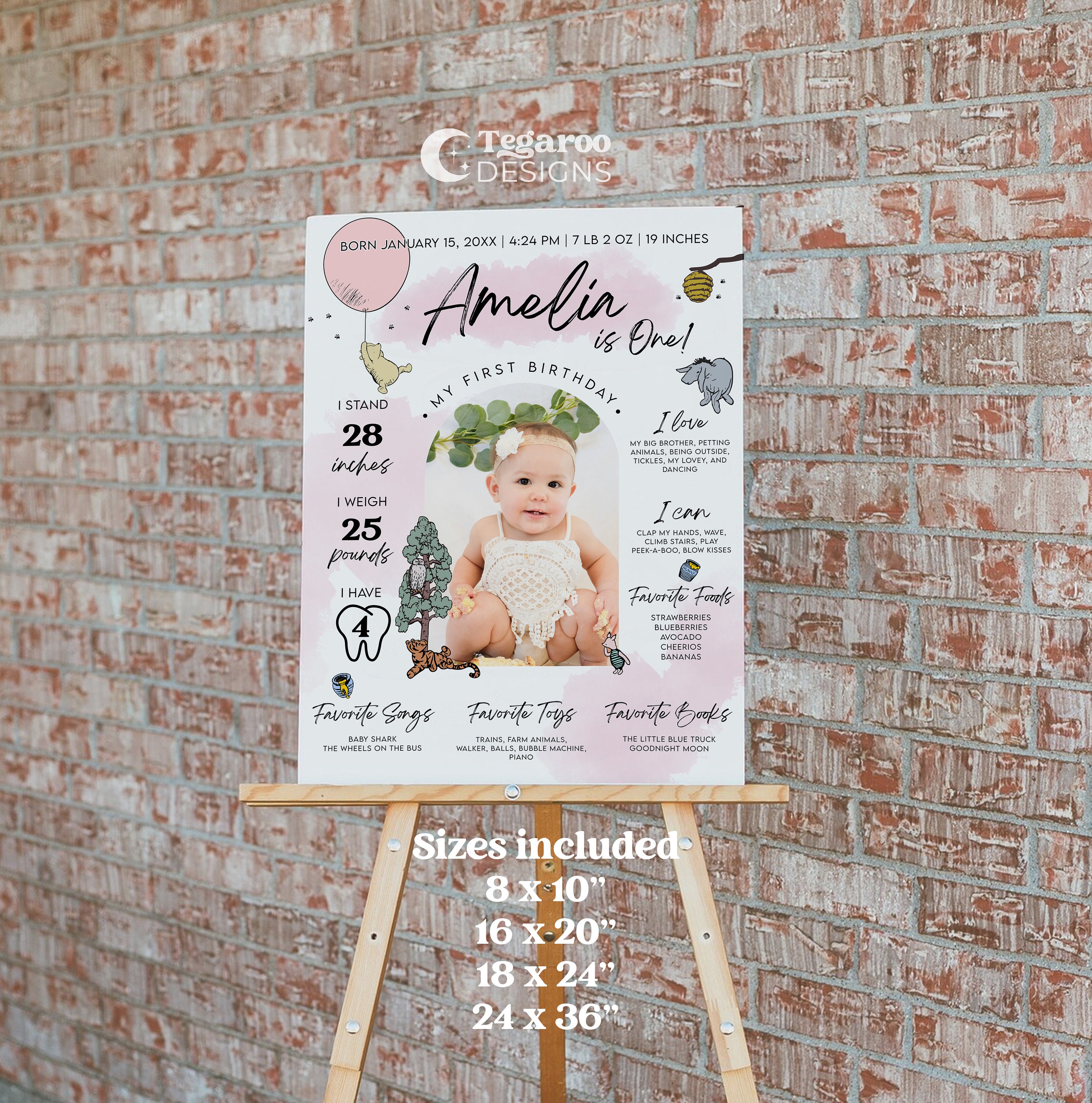 Classic Winnie the Pooh First Year Milestone Board Template | Fully ...