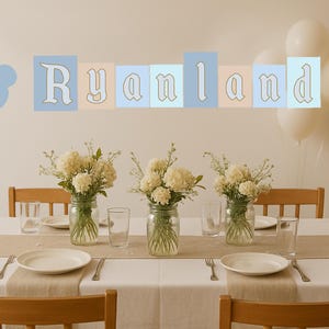 Niebieski spersonalizowany znak Disneyland, znak na baby shower, znak urodzinowy, pobieranie cyfrowe, minimalistyczny nowoczesny | Urodziny chłopca zdjęcie 8