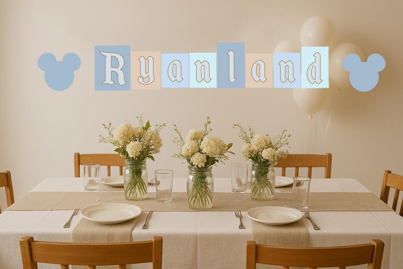 Niebieski spersonalizowany znak Disneyland, znak na baby shower, znak urodzinowy, pobieranie cyfrowe, minimalistyczny nowoczesny | Urodziny chłopca zdjęcie 8