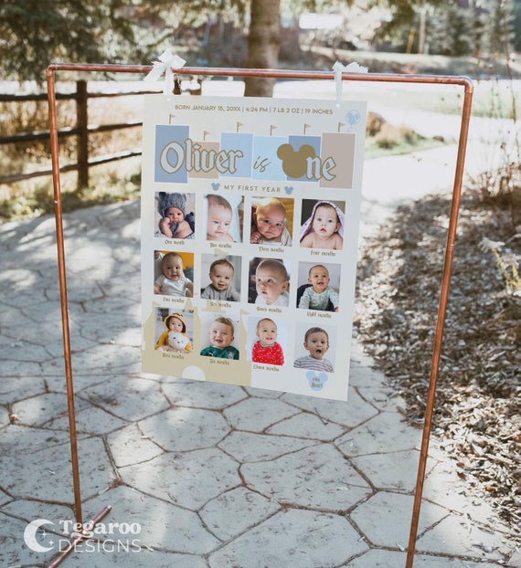 Blue Disneyland Boy First Birthday Photo Poster | Happiest Birthday on Earth | First Year Photo Poster| Baby's First Year | Year in Photos
