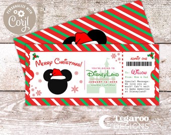 Christmas Disneyland Theme Park Present Surprise Trip Ticket | For Kids | For Him | For Her | DIY Editable Customizable