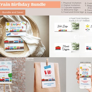 Train Birthday Party Bundle | Welcome Sign | Cupcake Topper | Food Tents | Choo Choo Train Invitation | Customizable Editable Template