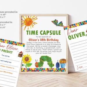Hungry Caterpillar Time Capsule | First Birthday | Party Decoration | Birthday Note Activity | Predictions | Editable Templates